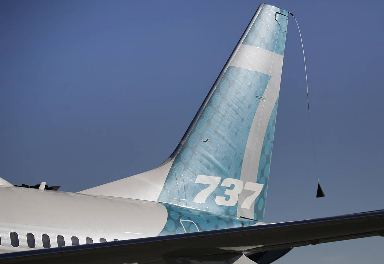 A Boeing 737 MAX 7 is pictured before the airplane’s first flight in March 2018 in Renton. (AP Photo/Jason Redmond, file)