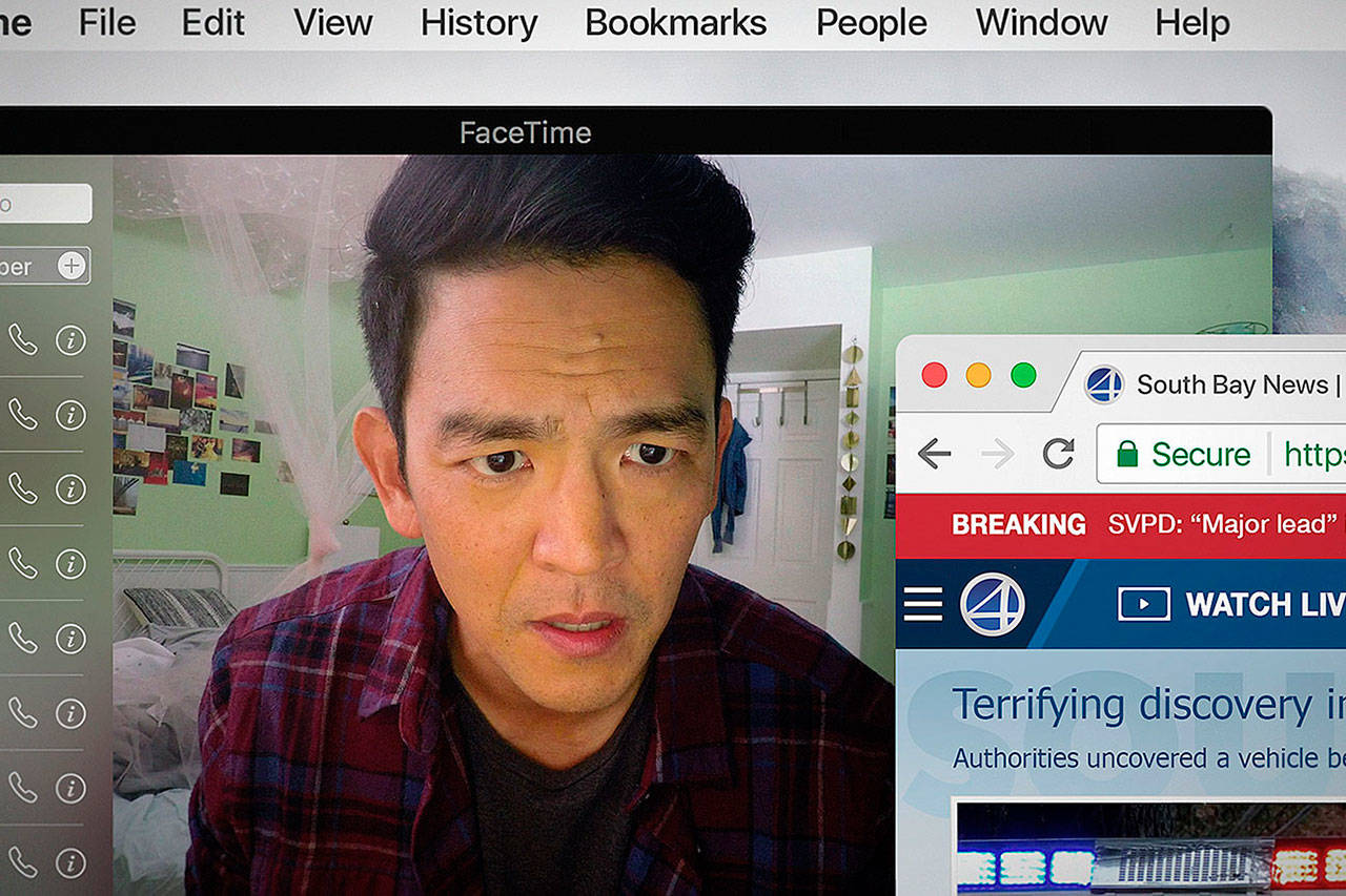 John Cho logs on to find his missing daughter in “Searching.” (Screen Gems)