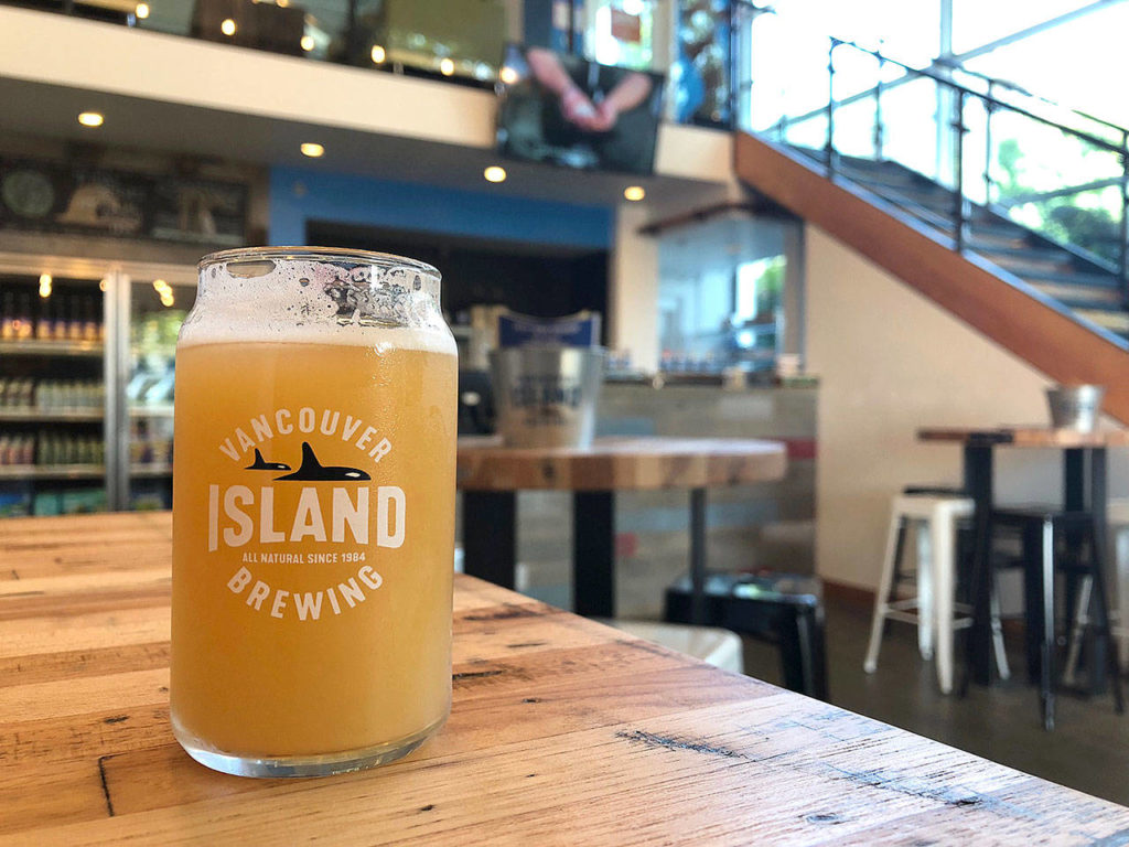 A taster of Vancouver Island Brewing’s Broken Islands Hazy IPA at the brewery’s tasting room in Victoria, B.C. (Aaron Swaney)
