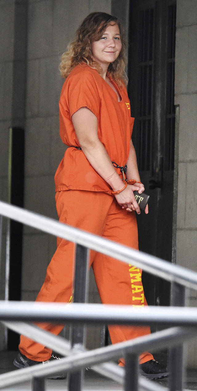 Reality Winner arrives at a courthouse in Augusta, Georgia, on Thursday, Aug. 23, for her sentencing after she pleaded guilty in June to copying a classified U.S. report and mailing it to an unidentified news organization. (Michael Holahan/The Augusta Chronicle via AP)