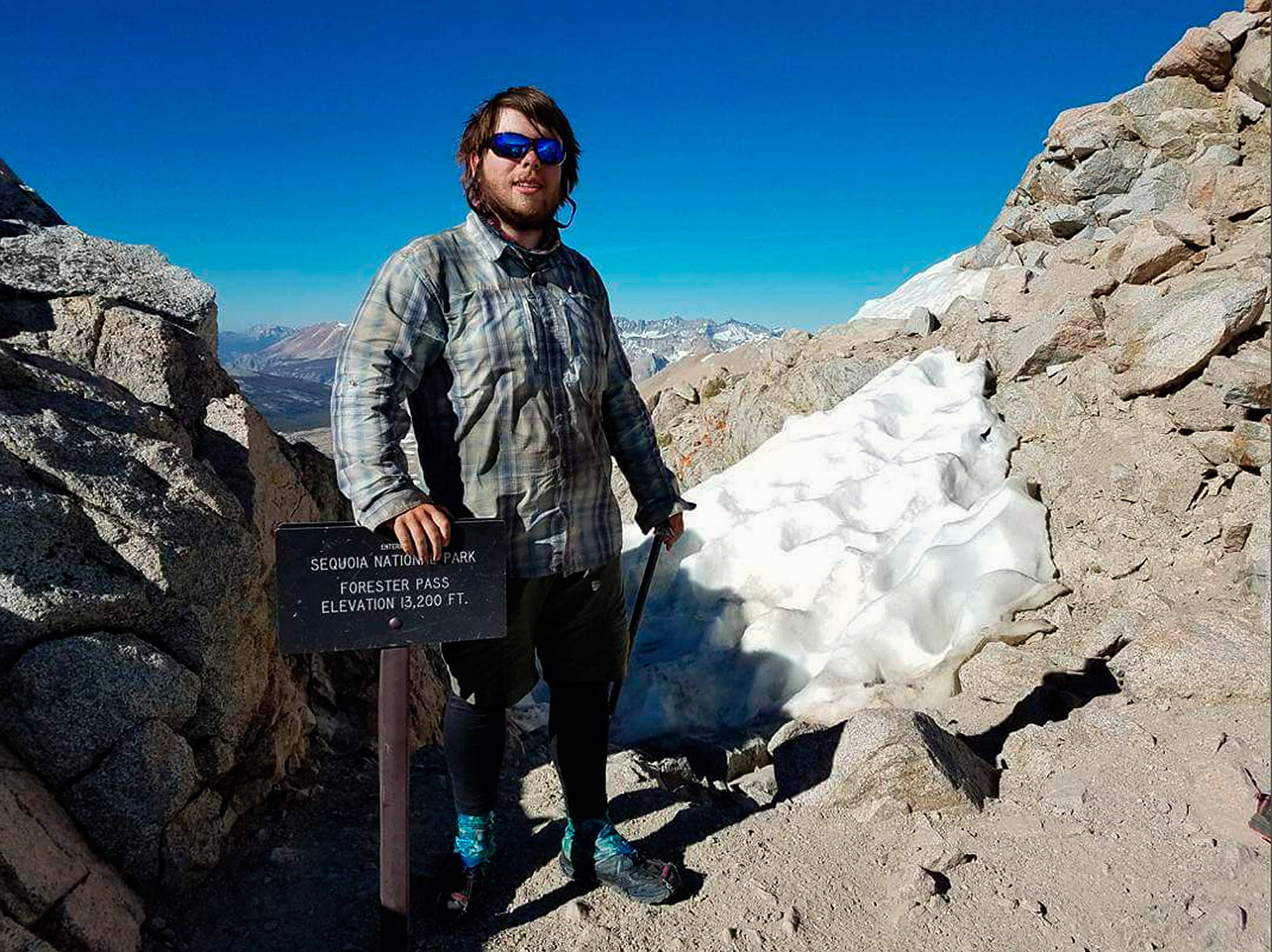 Devin Boyd at Forester Pass in Sequoia National Park. At 13,200 feet it is the highest point on the Pacific Crest Trail. (Photo Devin Boyd)