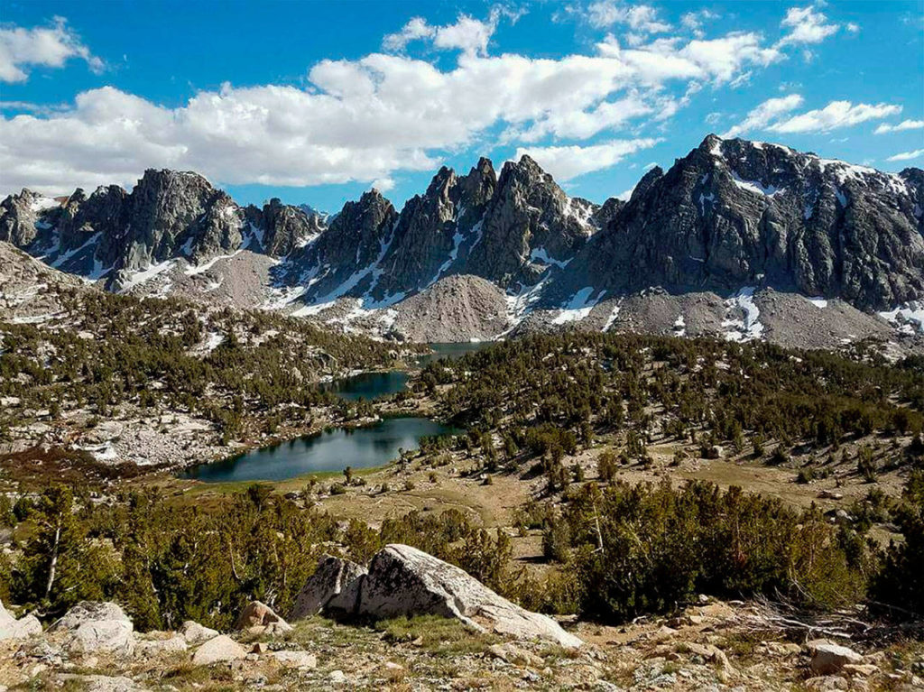 In the Sierras, Devin took this photo of a lake and peaks in Kearsarge Pass looking back toward the Pacific Crest Trail which is on the other side of the mountains. (Photo Devin Boyd)
