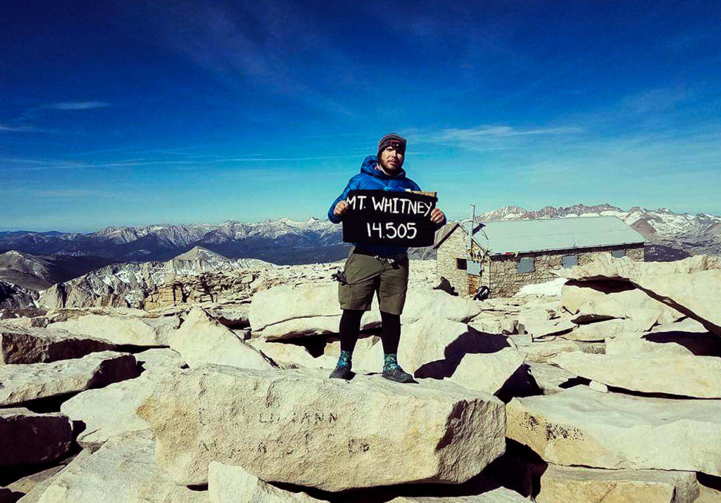 photos by Devin Boyd 
Devin Boyd celebrates climbing 14,505-foor Mount Whitney, the highest elevation he reached while hiking about 1,200 miles on the Pacific Crest Trail.
