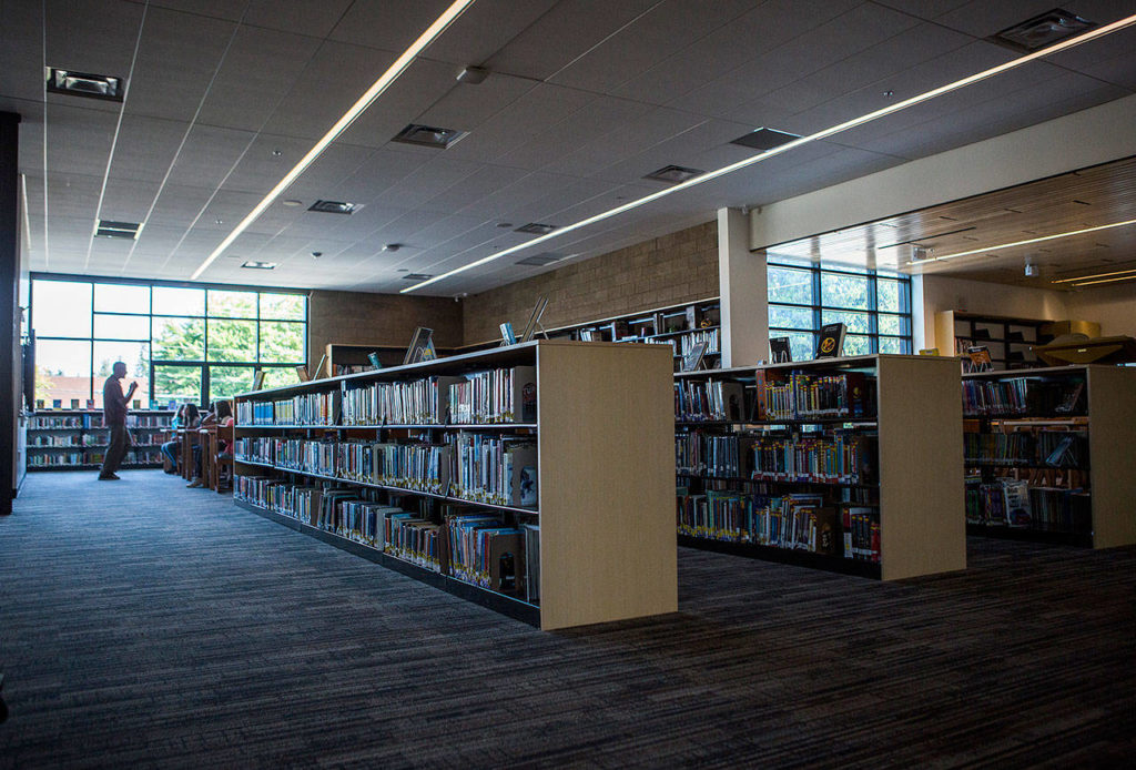The library at Park Place Middle School on Thursday in Monroe. (Olivia Vanni / The Herald)
