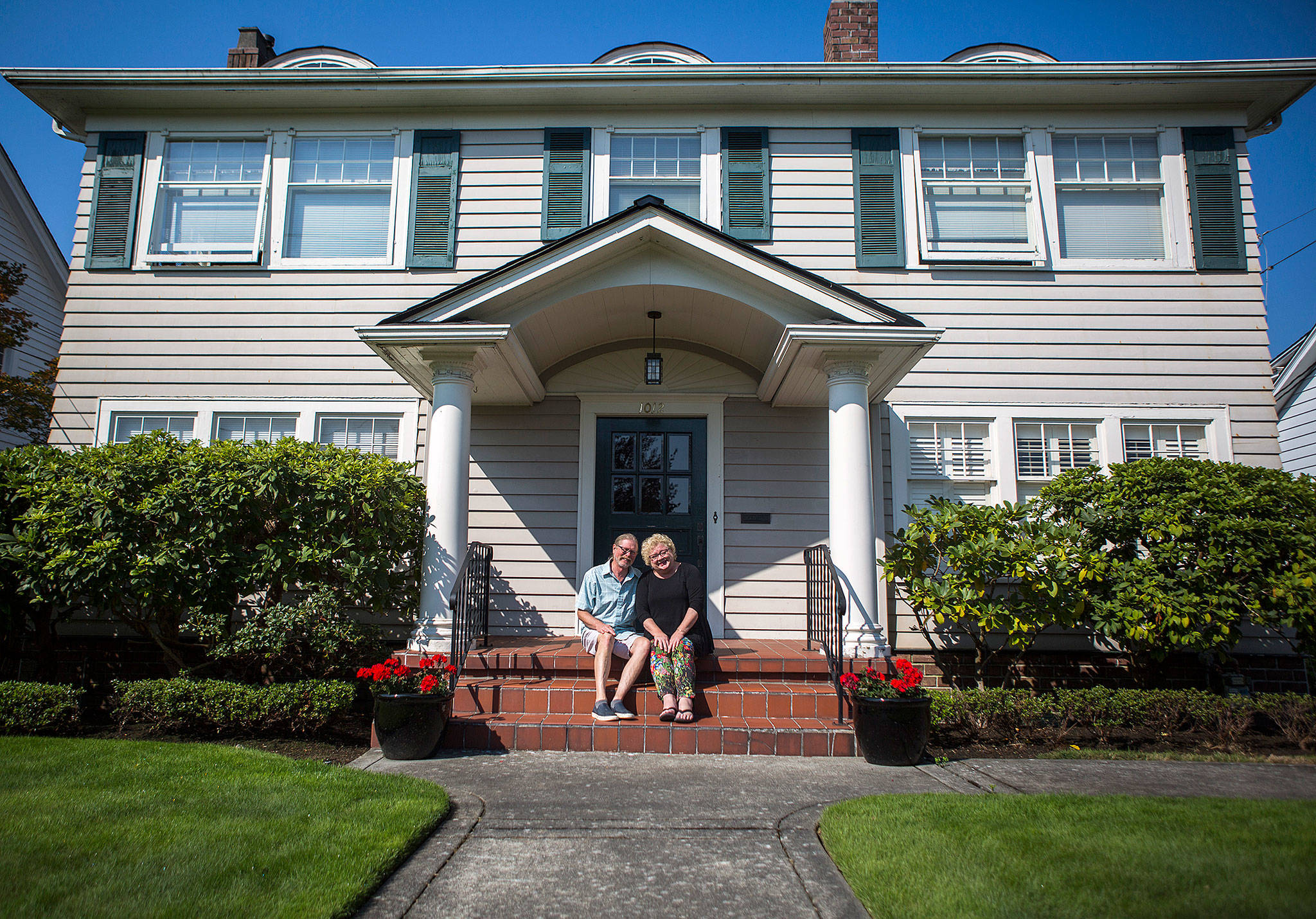 Marlies Egberding and Ritch Sorgen at their home on Sept. 5 in Everett. (Olivia Vanni / The Herald)