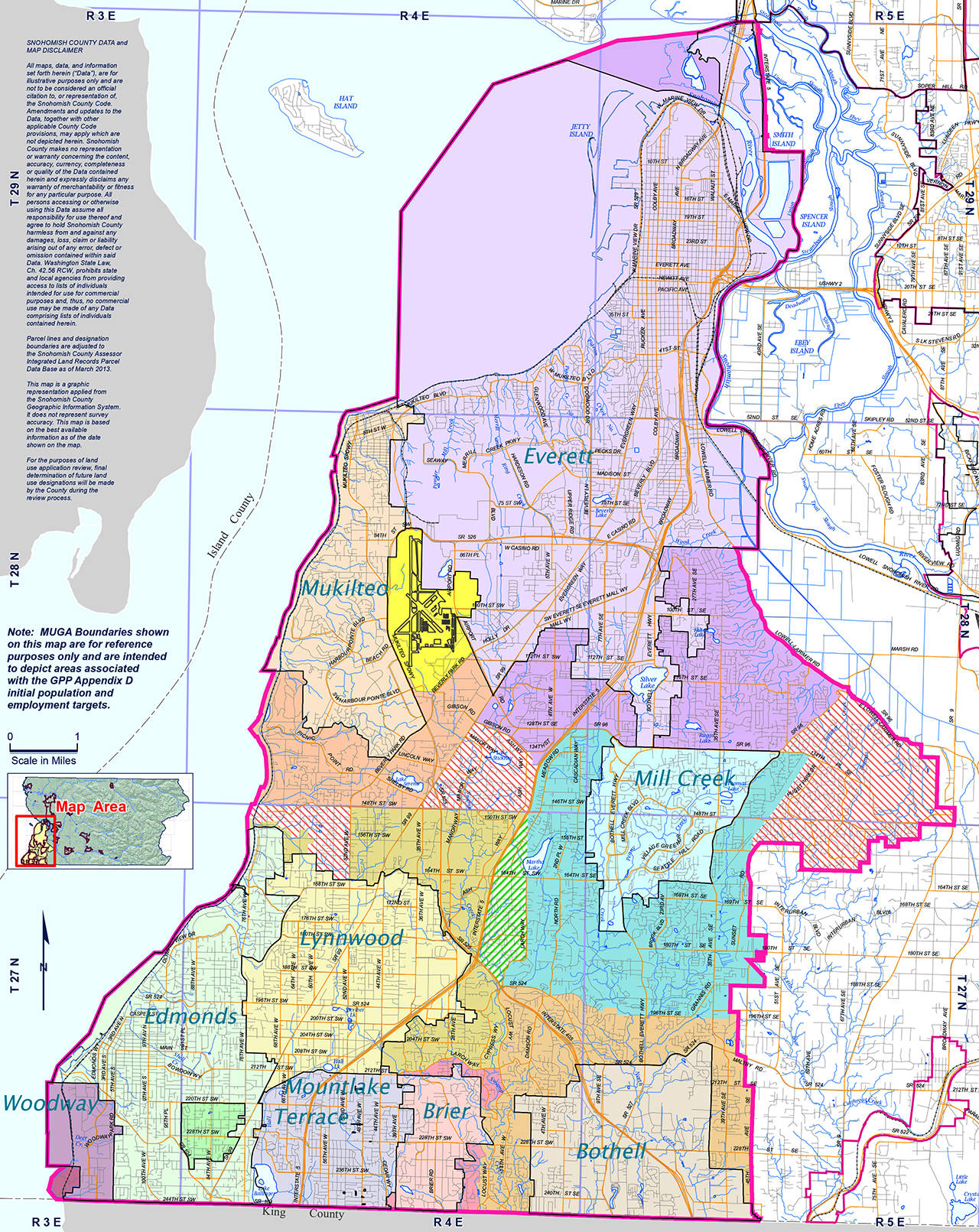 This map shows Snohomish County GMA Comprehensive Plan Municipal Urban Growth Areas. (Snohomish County)
