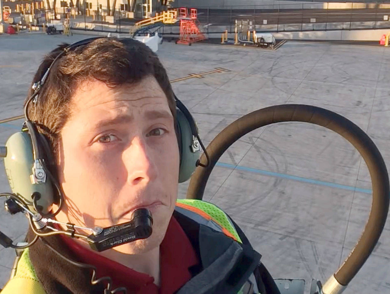 Richard Russell, an airline ground agent, stole an empty commercial airplane last month, took off from Sea-Tac International Airport, and crashed into a small island in the Puget Sound. (Richard Russell/YouTube via AP, file)