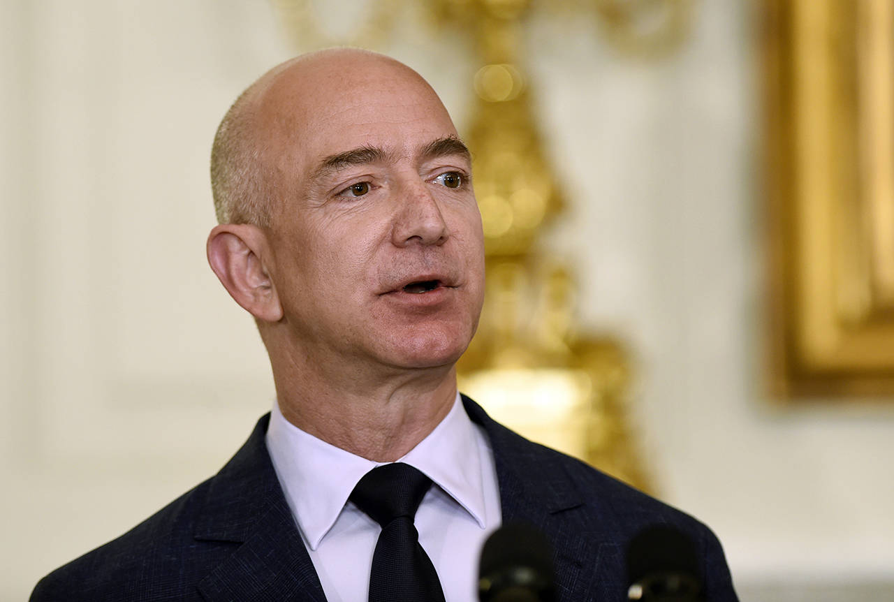 In this 2016 photo, Jeff Bezos, the founder and CEO of Amazon.com, speaks in the State Dining Room of the White House in Washington. (AP Photo/Susan Walsh, File)