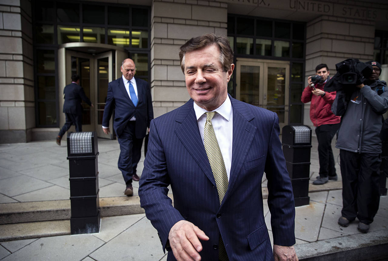 Paul Manafort, former campaign manager for Donald Trump, exits from federal court in Washington on April 19. (Al Drago/Bloomberg file)