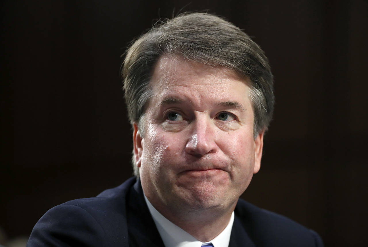 Supreme Court nominee Brett Kavanaugh reacts as he testifies after questioning before the Senate Judiciary Committee on Capitol Hill in Washington on Sept. 6. (AP Photo/Alex Brandon, file)