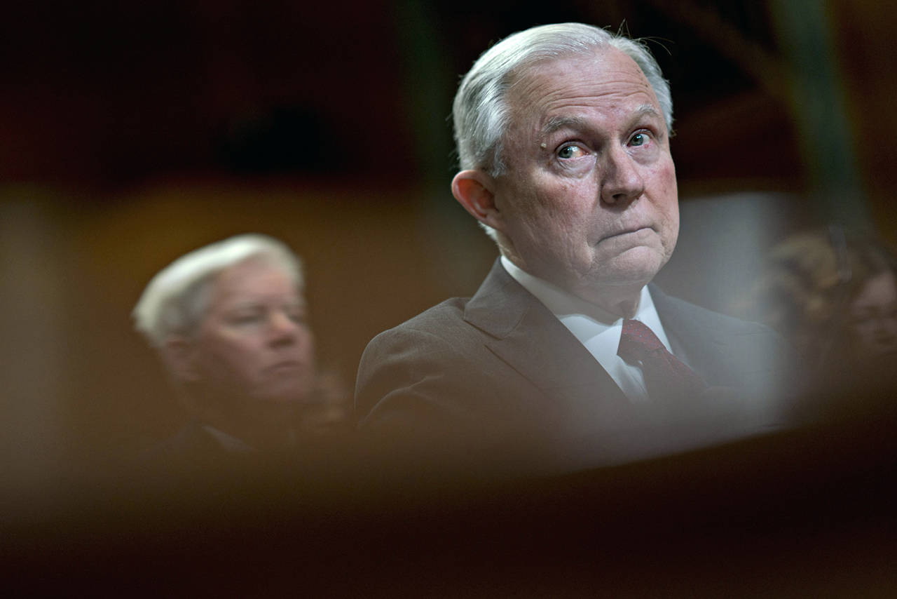 Jeff Sessions, U.S. attorney general, listens during a Senate Appropriations Subcommittee hearing in Washington on April 25. (Andrew Harrer/Bloomberg file)