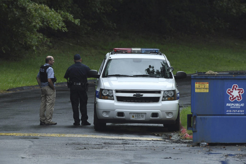 Authorities respond to a shooting in Harford County, Maryland, on Thursday. (Jerry Jackson /The Baltimore Sun via AP)

