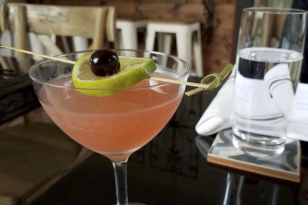 The mocktail, a nonalcoholic drink with watermelon juice, lime, basil and soda. (Sharon Salyer / The Herald)
