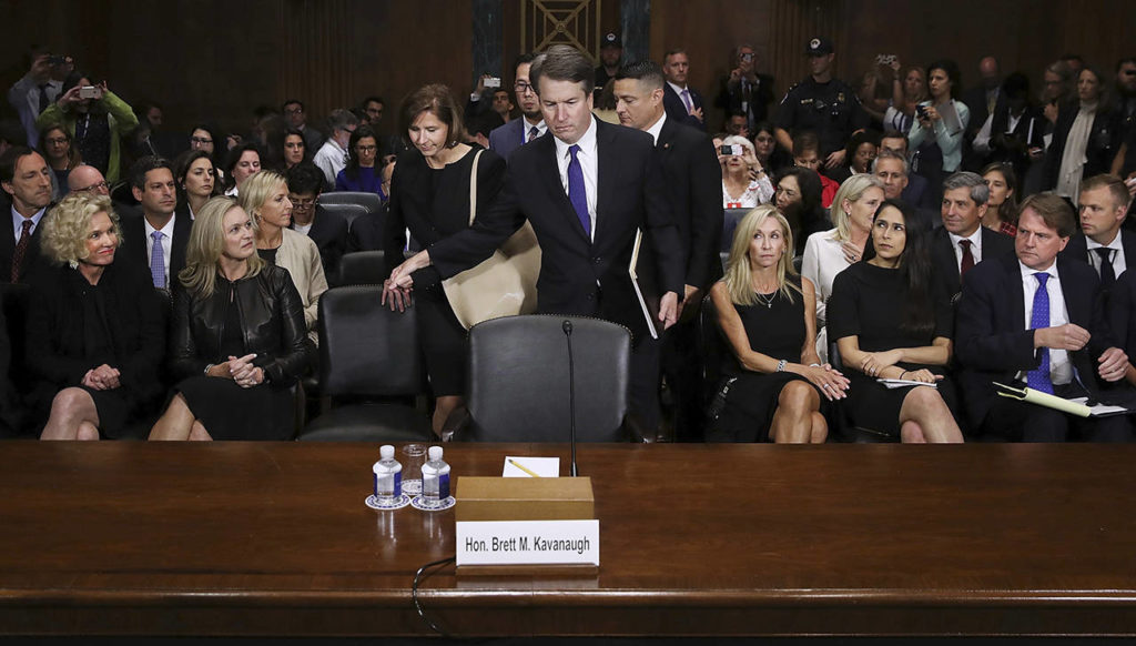 Supreme Court nominee Brett Kavanaugh arrives to testify before the Senate Judiciary Committee on Capitol Hill in Washington on Thursday. (Win McNamee/Pool Photo via AP)
