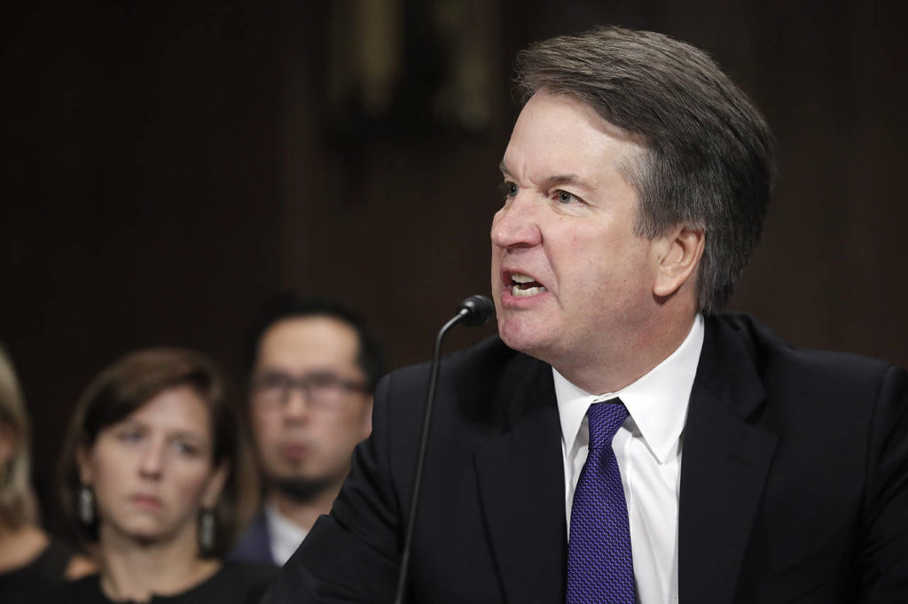 Supreme Court nominee Brett Kavanaugh testifies before the Senate Judiciary Committee on Capitol Hill in Washington on Thursday. (Jim Bourg/Pool Photo via AP)
