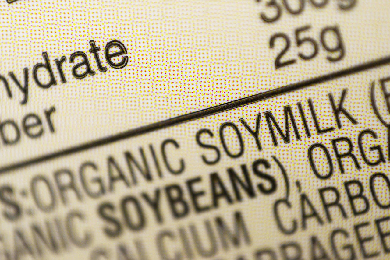 The ingredients label for soy milk is seen at a grocery store in New York. (AP Photo/Patrick Sison)