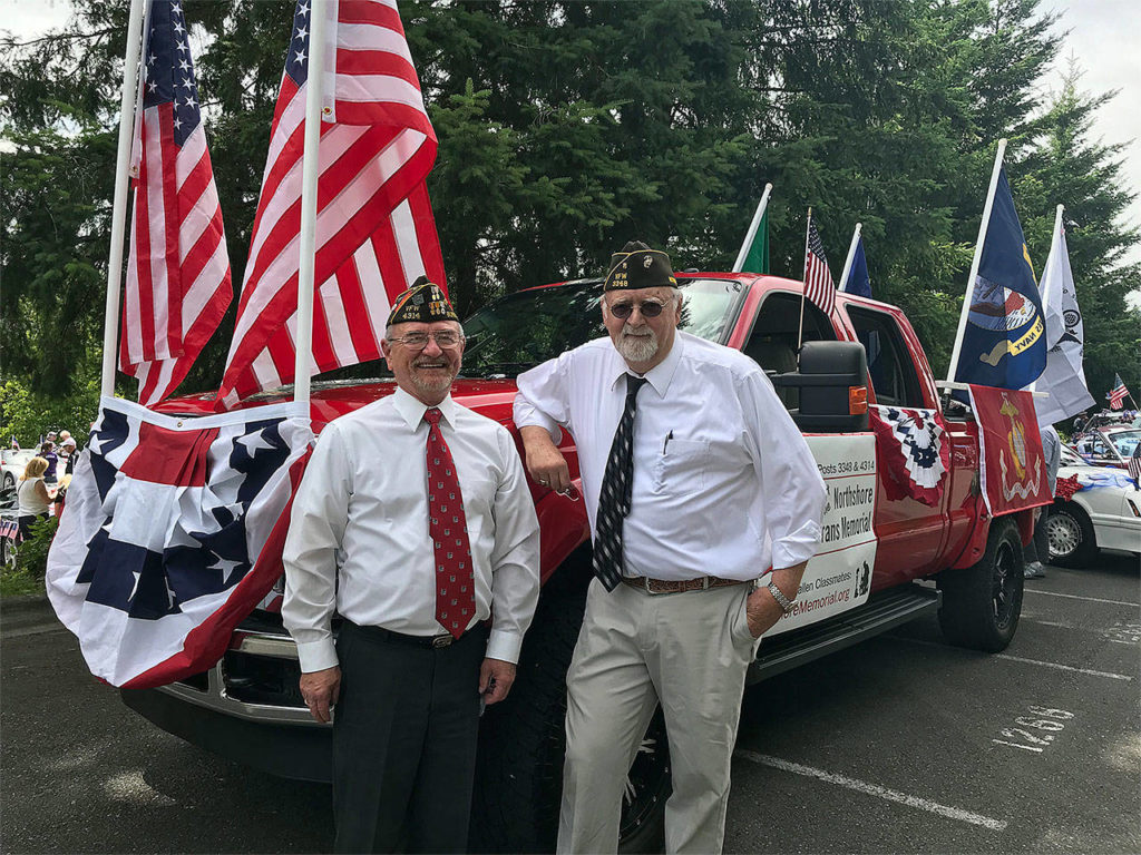 contributed photo
Jim Morrison (left), quartermaster of Veterans of Foreign Wars Post 4314, and Parl Guthrie, of VFW Post 3348, are spearheading an effort to recognize fallen service members from the Northshore School District.
