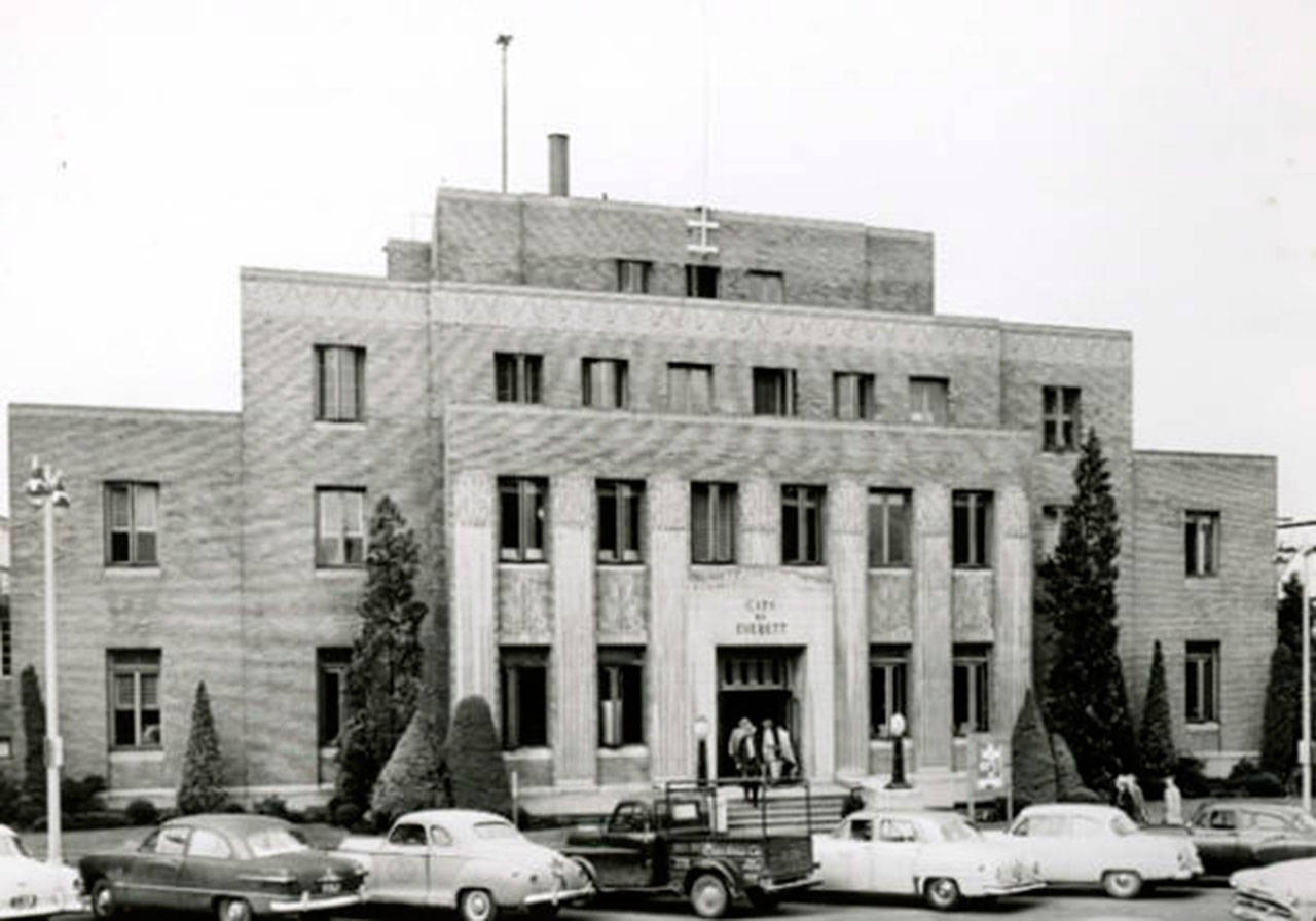 Everett City Hall, at 3002 Wetmore Ave., was built in 1929 and designed by architect A.H. Albertson. It’s now home to the Everett Police Department and the City Council chambers. (Courtesy of the Everett Public Library)