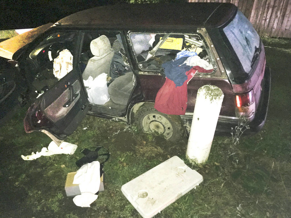 A Monroe man intentionally crashed his Subaru at the gate of Al Borlin Park, while trying to kill his girlfriend, according to police. She suffered serious injuries but survived the crash. (Monroe Police Department)
