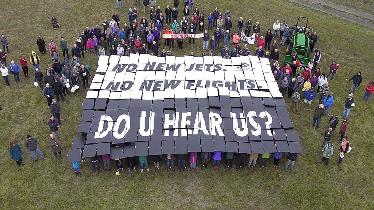 Sound Defense Alliance                                Nearly 200 people concerned about Growler jet noise participated in a “card stunt” outside the Crockett Barn on Oct. 3.