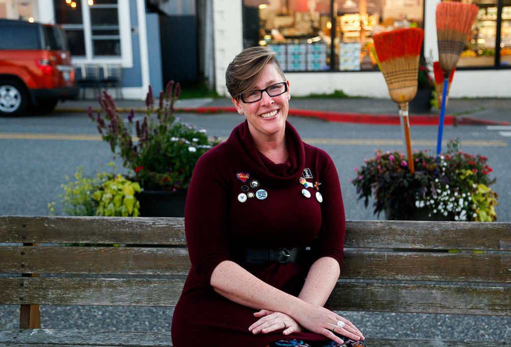 National Teacher of the Year Mandy Manning enjoyed a stop in downtown Langley before her talk Monday. (Dan Bates / The Herald)
