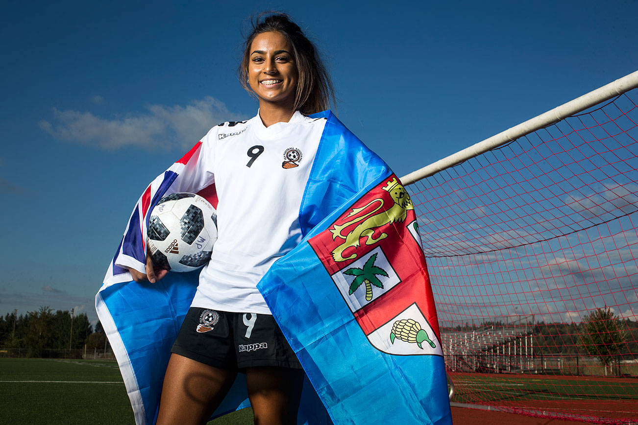 Marysville Pilchuck senior Trina Davis won the golden boot while playing for the Fiji Women’s National Team at an OFC Nations Cup qualifier. (Andy Bronson / The Herald)