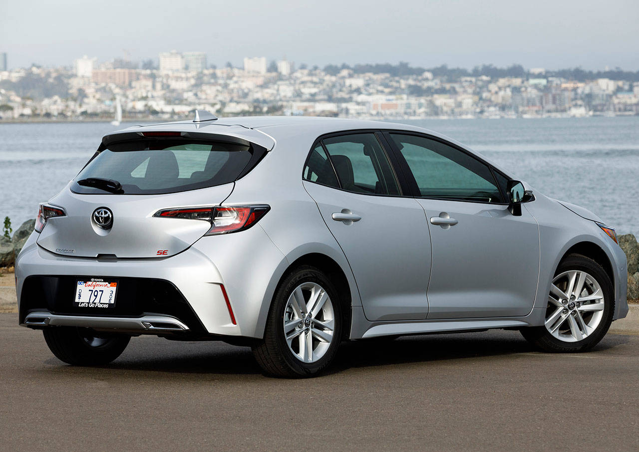 Rear cargo space in the 2019 Toyota Corolla Hatchback is 23.3 cubic feet with the second row seats folded, and 18 cubic feet with the seats upright. (Manufacturer photo)
