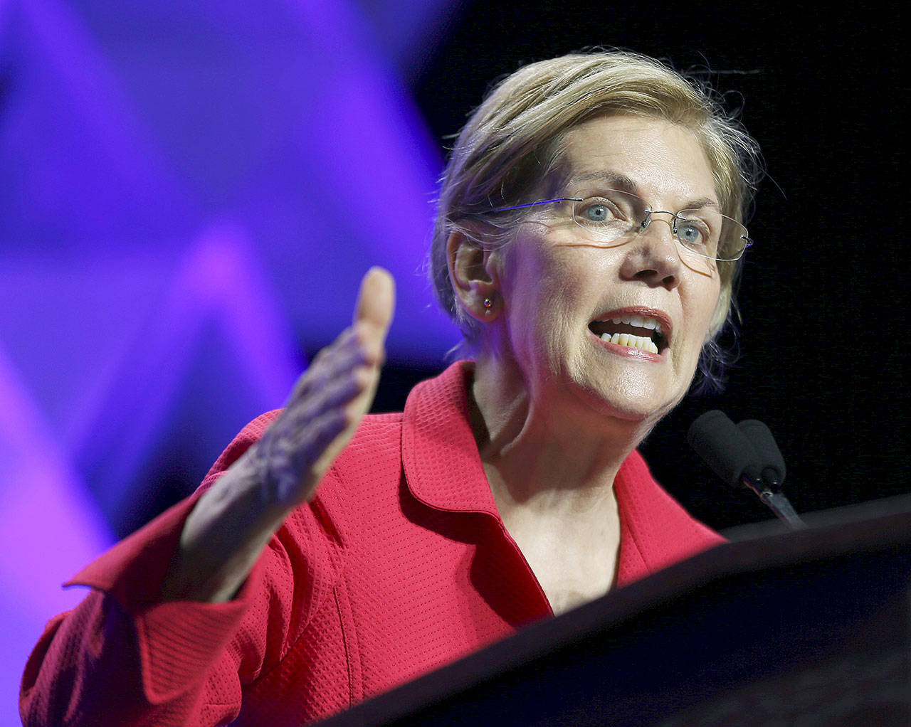 Sen. Elizabeth Warren, D-Massachusetts, speaks at the 2018 Massachusetts Democratic Party Convention in Worcester in June. (AP Photo/Elise Amendola)