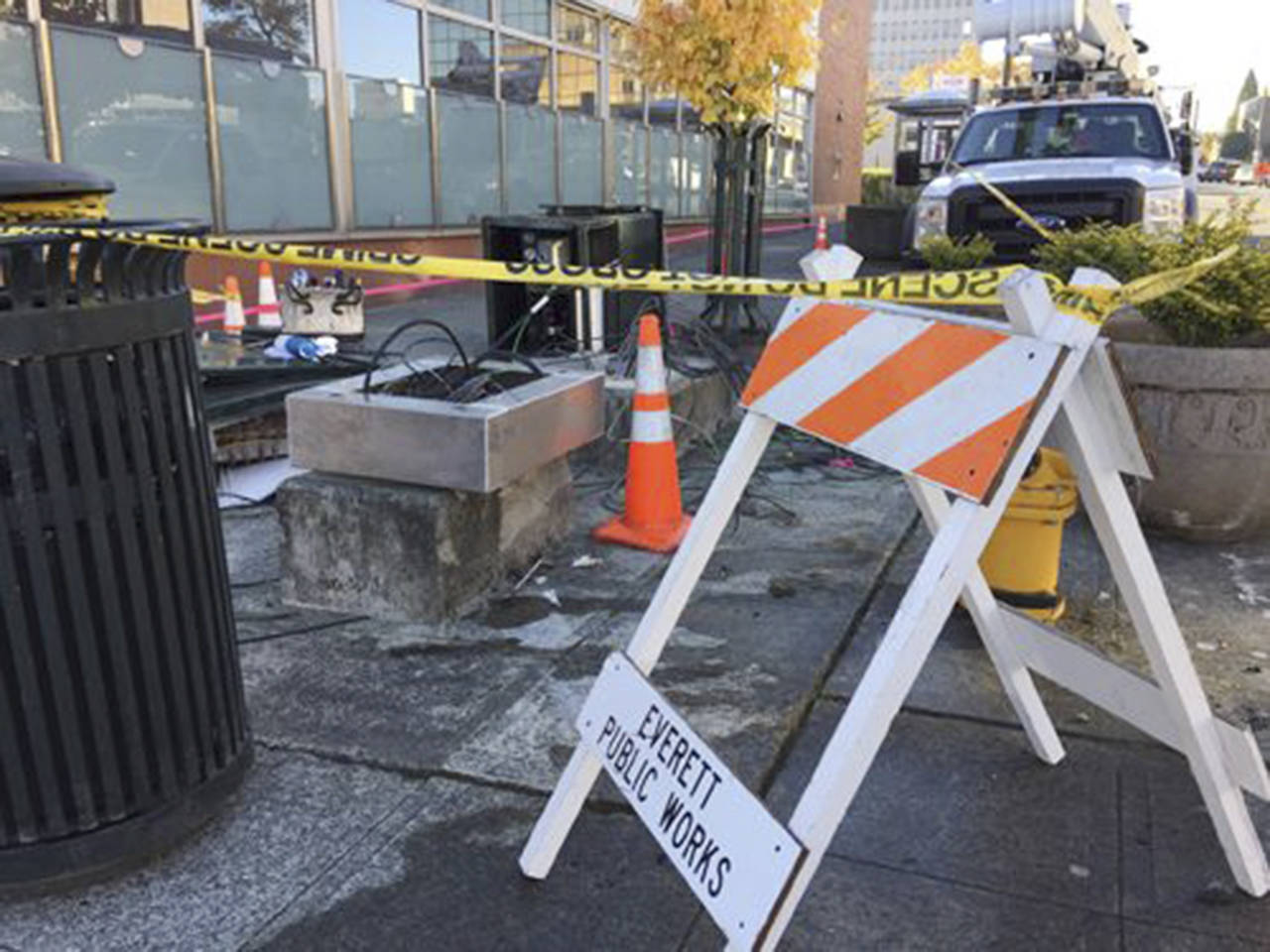 A man was arrested for investigation of a DUI after he allegedly crashed at least a few times around Everett before his SUV got stuck atop a traffic control box downtown. He tried running away, but bystanders restrained him until police arrived. (Everett Police Department)