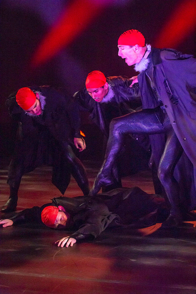 “BloodyVox: Deadline October” is composed of several satirical short dances inspired by horror films. One of the pieces, “Culture Vultures,” plays off Alfred Hitchcock’s 1963 film “The Birds.” (Jim Lykins)
