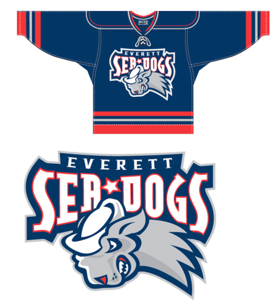 One of the nicknames suggested for Everett’s expansion hockey team was “Seadogs.” The logo and color scheme were created by Keith Flynn. (Courtesy of Everett Silvertips)
