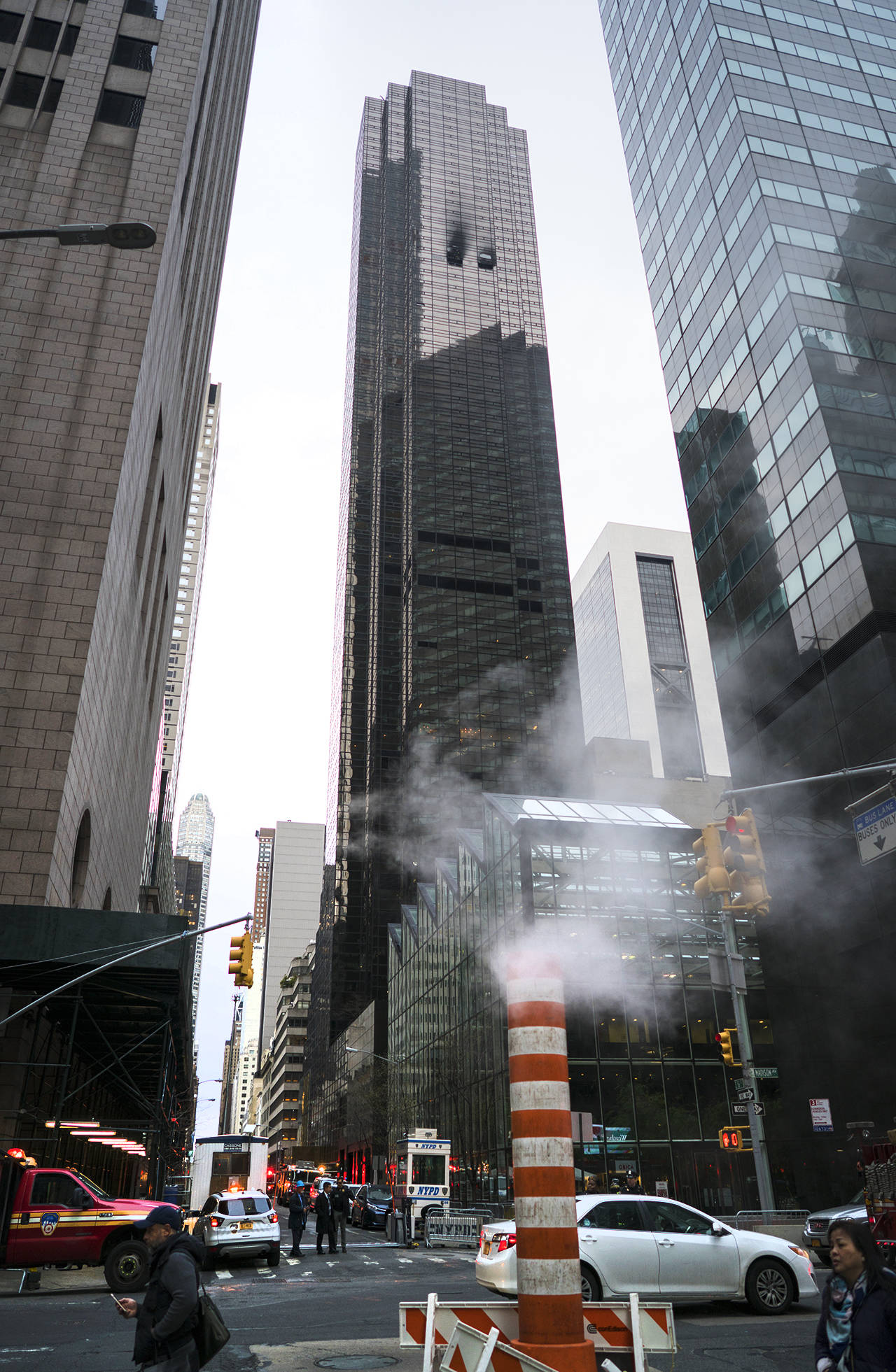 Fire damage is seen on the 50th floor of Trump Tower in New York on April 7, 2018. (AP Photo/Craig Ruttle)