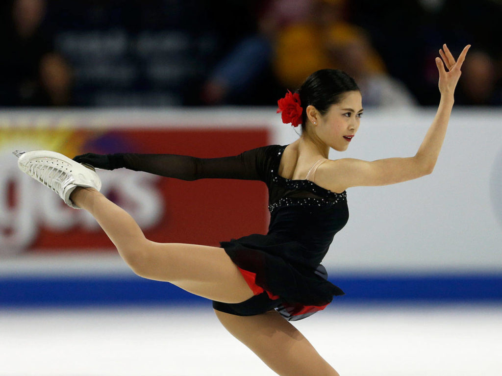 Satoko Miyahara performs during the ladies free skate program at the 2018 Skate America competition on Sunday at Angel of the Winds Arena in Everett. (Olivia Vanni / The Herald)
