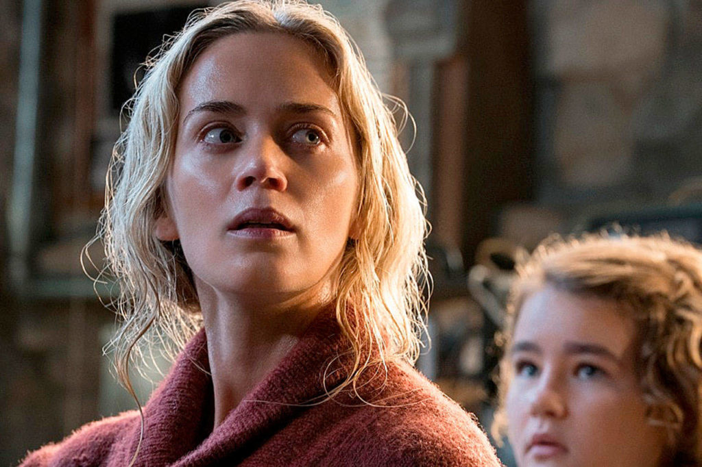 Emily Blunt plays a mom protecting her kids from noise-activated monsters in “A Quiet Place.” (Paramount Pictures)
