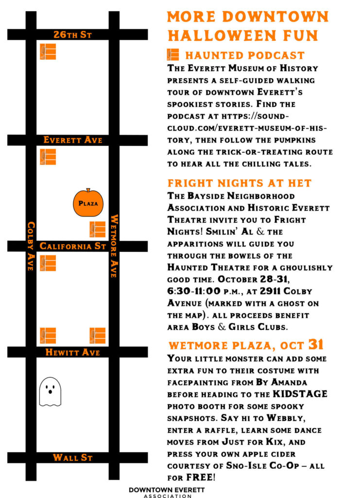 A map of stops for the Everett Museum of History’s haunted walking audio tour. (Downtown Everett Association)
