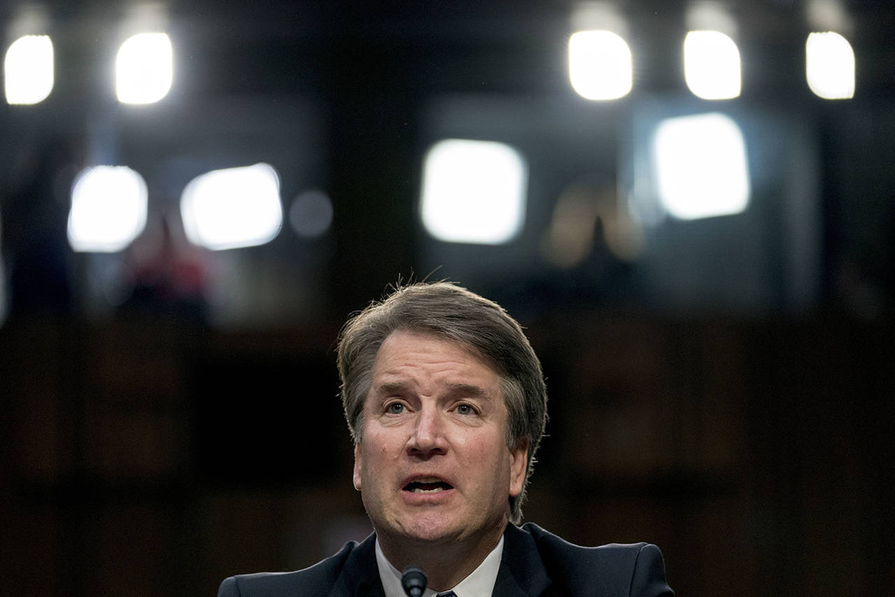 President Donald Trump’s then Supreme Court nominee Judge Brett Kavanaugh speaks before the Senate Judiciary Committee on Capitol Hill in Washington on Sept. 4. (AP Photo/Andrew Harnik)