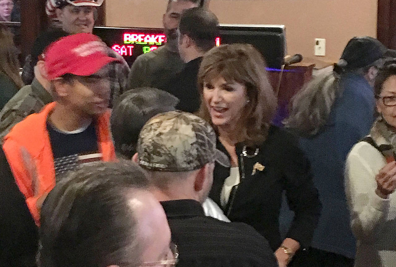 Susan Hutchison, a former television news anchor and chair of the Washington State Republican Party, was in Bremerton on Oct. 16 for a town hall in support of her Senate campaign. (Gabe Stutman / Kitsap News Group)