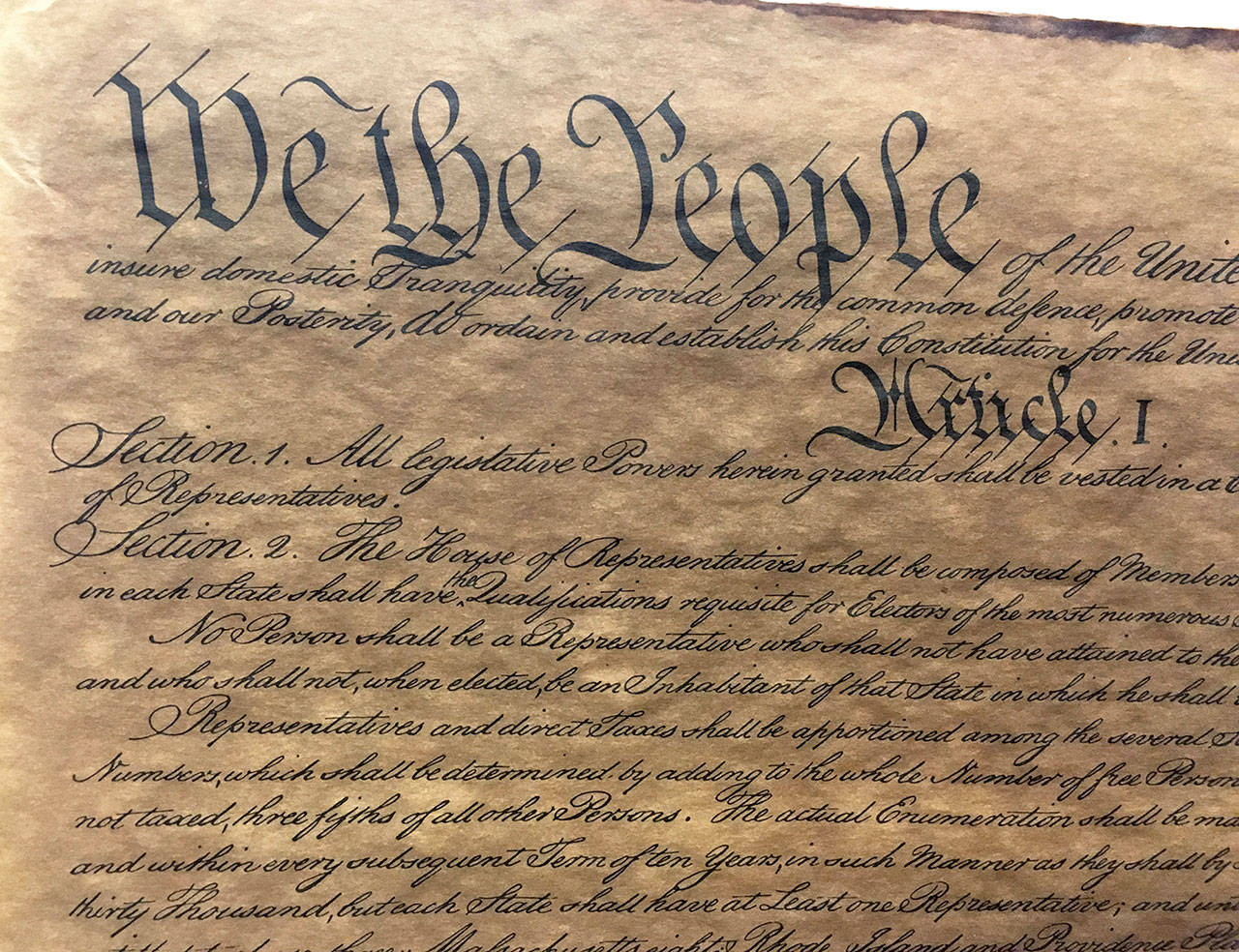 A replica of the Constitution of the United States.