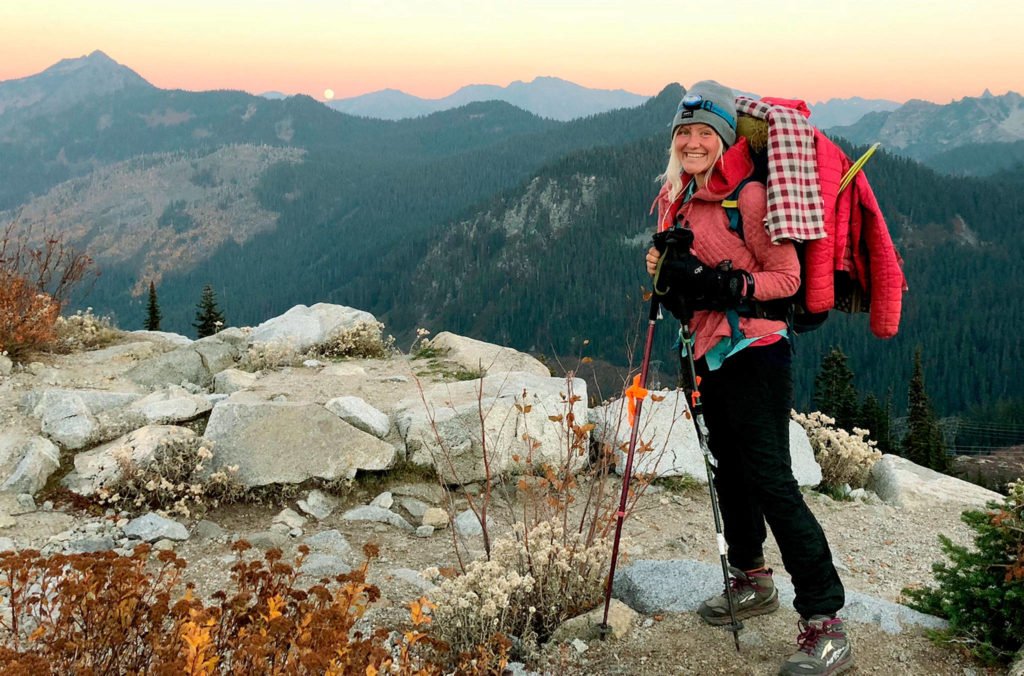 Nancy Abell took this picture of Katharina Groene, of Munich, Germany, on Oct. 22 when they met on the Pacific Crest Trail near Stevens Pass. Abell was instrumental in Groene’s rescue from wintery conditions a week later. (Nancy Abell) 

