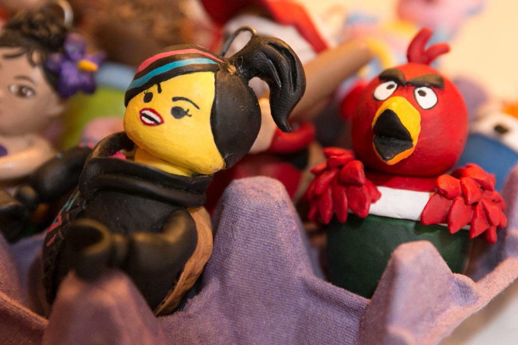 Samples of Caralee Hudson’s ornaments at her home in Lynnwood (Kevin Clark / The Herald)
