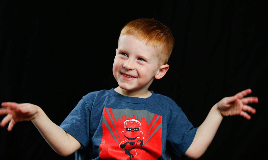 Kindergartner Caleb Winters, 6, at Kellogg Marsh Elementary talks about Thanksgiving. (Andy Bronson / The Herald)
