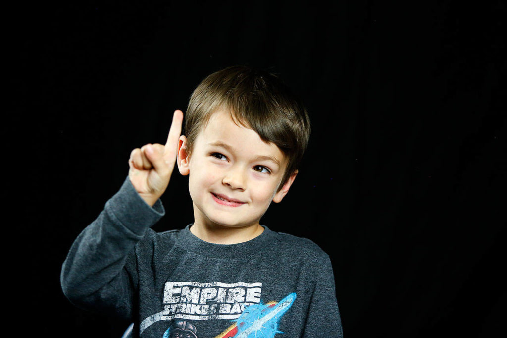 Kindergartner Eckston Butcher, 5, at Kellogg Marsh Elementary talks about Thanksgiving. (Andy Bronson / The Herald)
