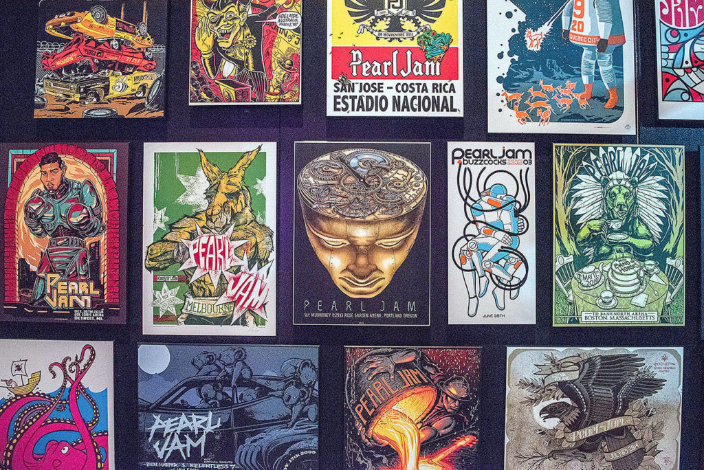 A sampling of the band’s massive collection of gig posters. (Jim Bennett/MoPOP)
