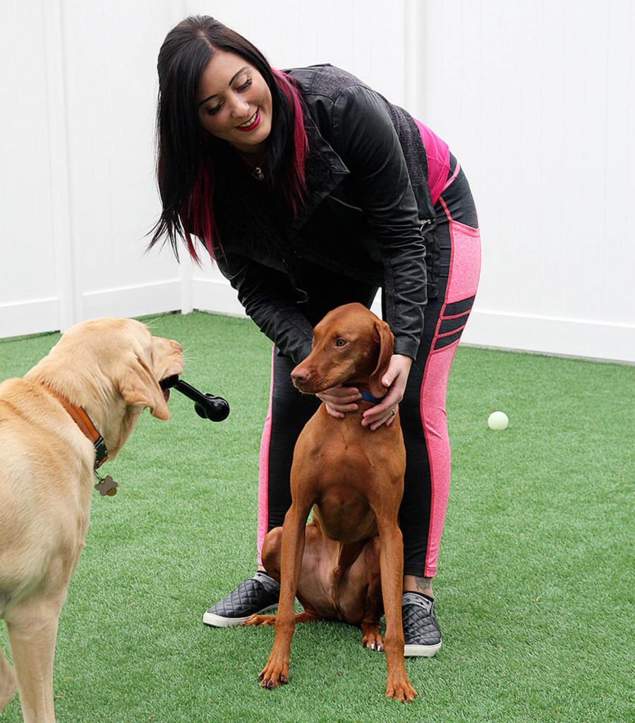 Kori Hall reminds one of her “kids,” Charlie Beau (center), to share the toys. (Laura Guido / Whidbey News-Times)
