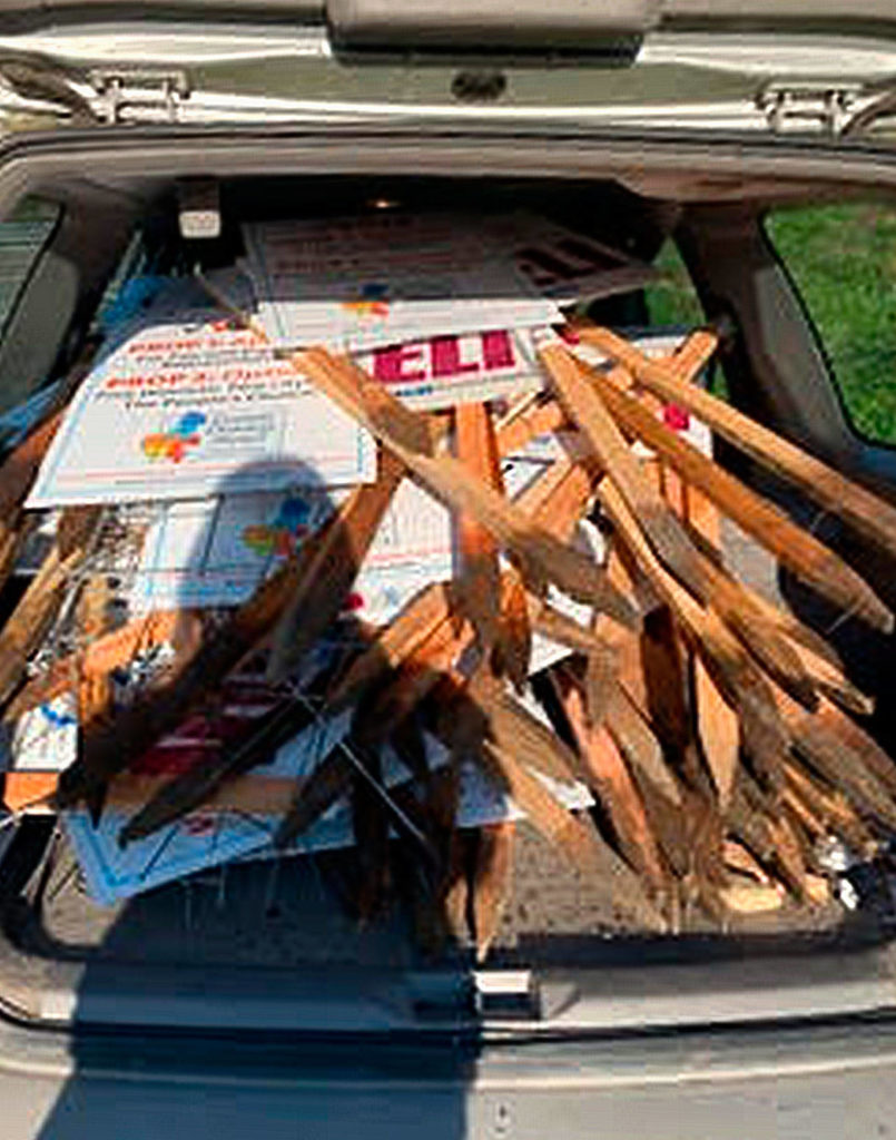 Everett City Council candidate Liz Vogeli shared this photo after spending hours Wednesday cleaning up campaign signs. (Liz Vogeli)
