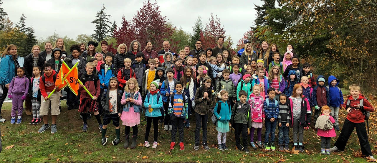 Students at Columbia Elementary School walked to school with their parents and several community members during the school’s annual Walktober Wednesdays in October. (Contributed photo)