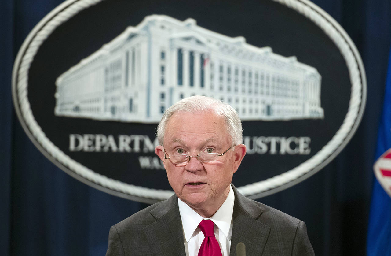 In this Oct. 26 photo, Attorney General Jeff Sessions speaks during a news conference at the Department of Justice in Washington. (AP Photo/Alex Brandon, File)