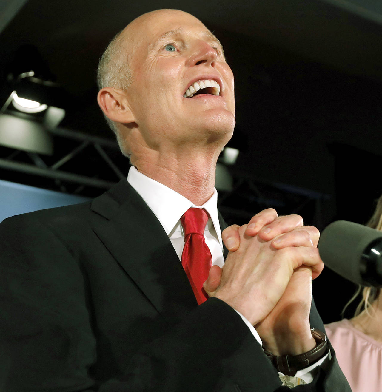 Republican Senate candidate Rick Scott speaks to supporters at an election watch party, Wednesday, Nov. 7, 2018, in Naples, Fla. (AP Photo/Wilfredo Lee)