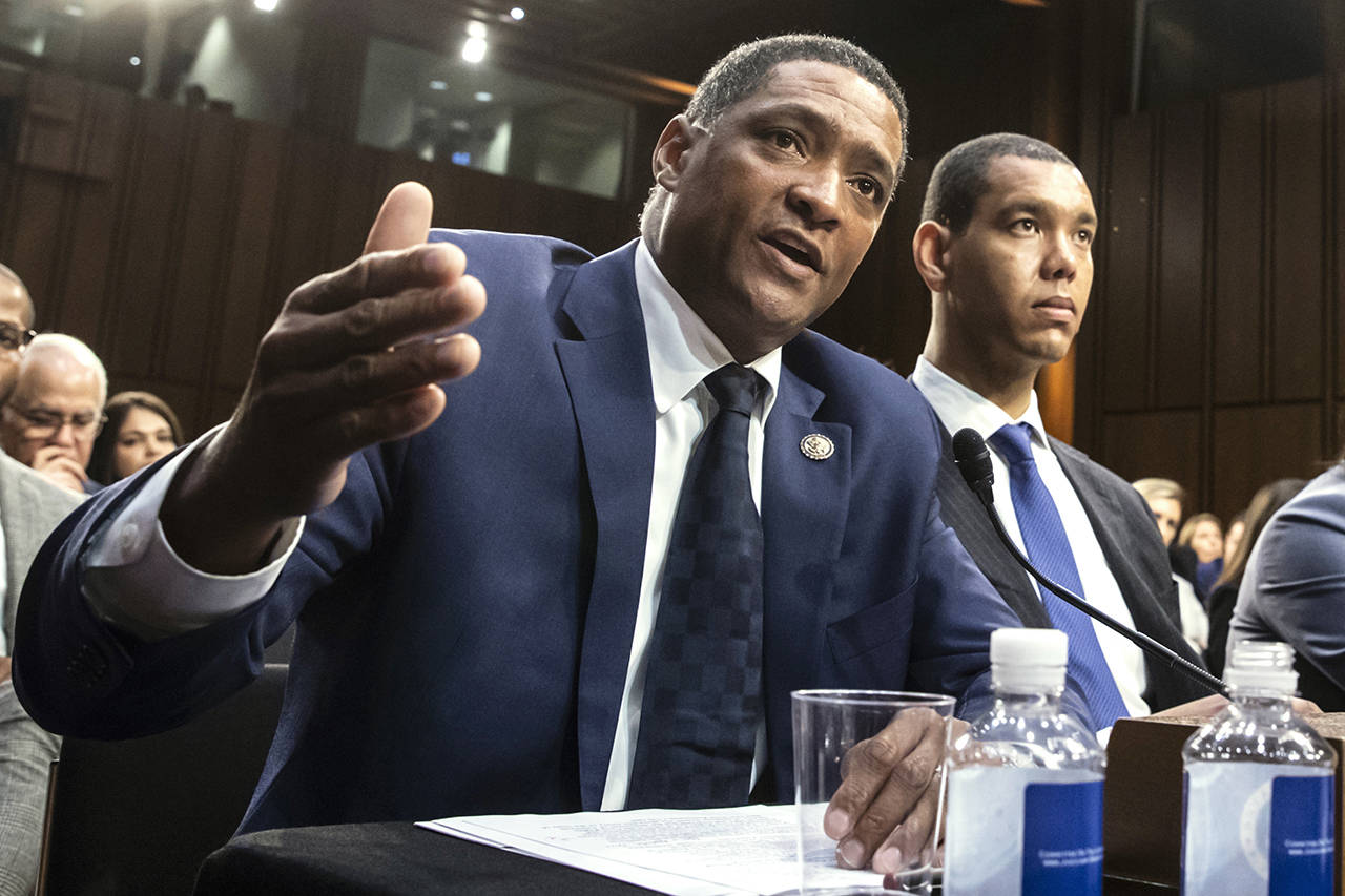 In this Sept. 7 photo, Rep. Cedric Richmond, D-La. (left), chairman of the Congressional Black Caucus, joins other character witnesses and legal experts testifying at the confirmation hearing for Brett Kavanaugh on Capitol Hill in Washington. (AP Photo/J. Scott Applewhite, File)