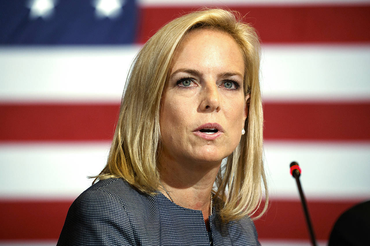 President Donald Trump has soured on Homeland Security Secretary Kirstjen Nielsen and she is expected to leave her job as soon as this week. That’s according to two people who spoke to the Associated Press on condition of anonymity. (AP Photo/Evan Vucci)